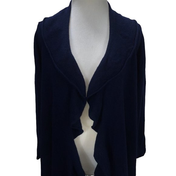 Lafayette 148 100% Cashmere Long Draped Front Navy Cardigan Sz XL Lightweight - Picture 3 of 11